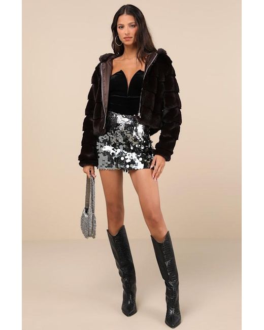 Lulus Black Notorious Radiance Gunmetal Sequin High Rise Mini Skirt