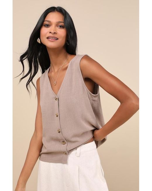 Lulus Natural Casually Sophisticated Linen Sleeveless Button-Front Top