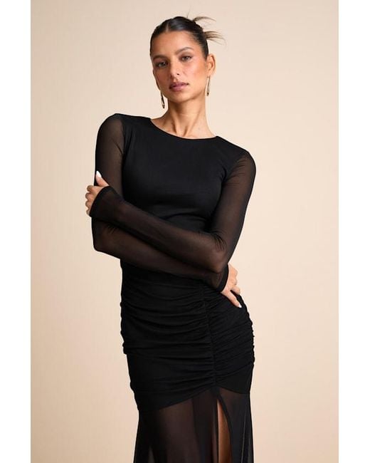 Lulus Black Vibrant Poise Mesh Ruched Maxi Dress