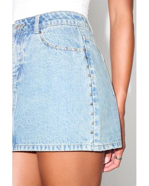Lulus Blue Tayana Light Wash Studded Denim Mini Skirt