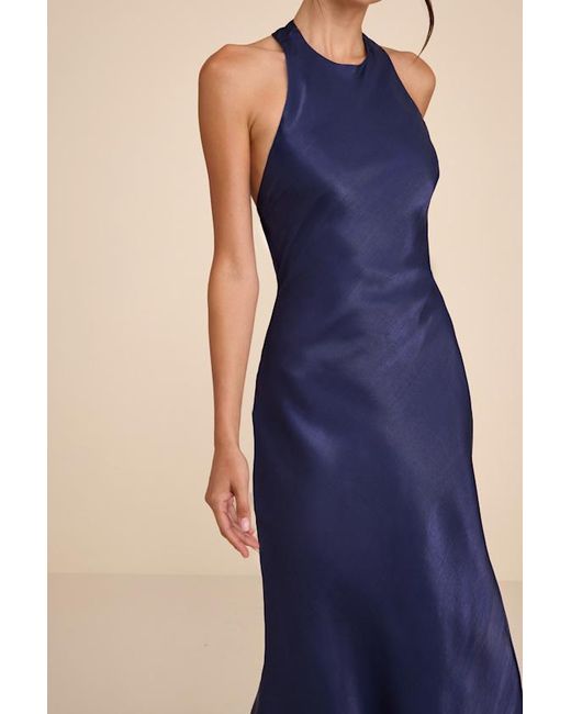 Lulus Blue Belin Satin Backless Midi Dress