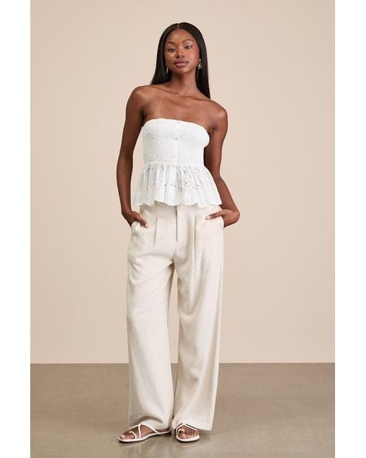 Lulus White Ahura Eyelet Embroidered Peplum Strapless Top