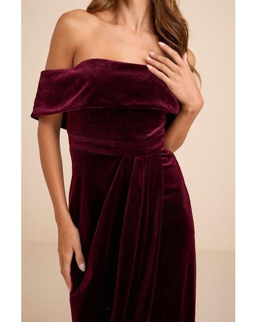 Lulus Red I'M Enchanted Velvet Off-The-Shoulder Maxi Dress