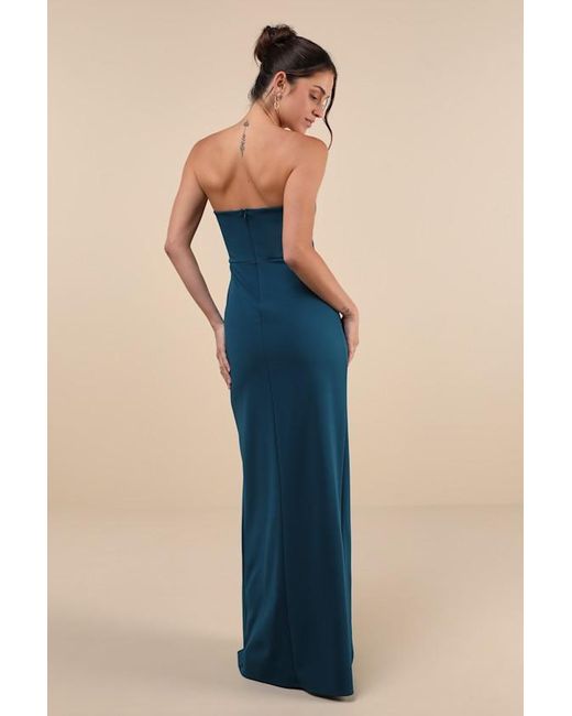 Lulus Blue Dedicated To Glamour Strapless Maxi Dress