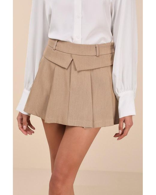 Lulus Natural On It Khaki Pleated Mini Skirt
