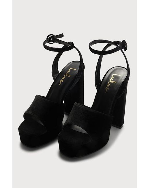 Lulus Black Gorgyy Velvet Platform High Heel Sandals