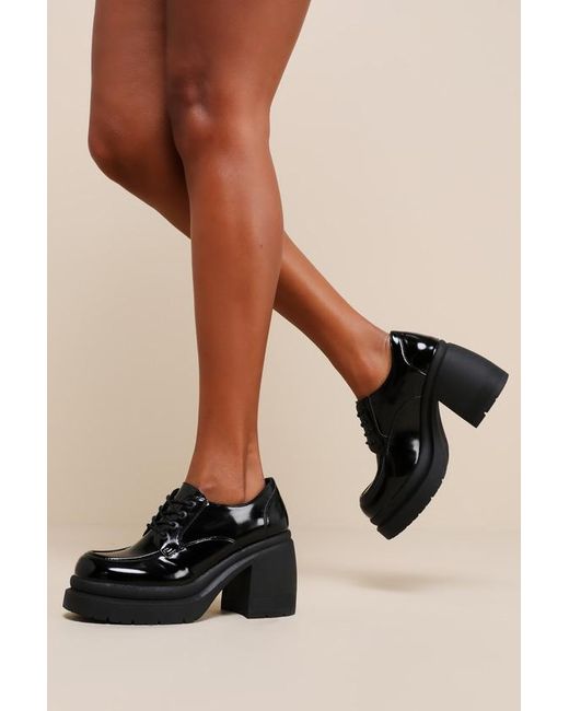 Madden Girl Black Time Box Patent Lace-Up Platform Loafers