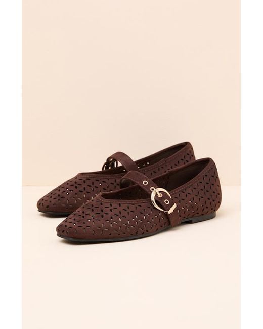 Lulus Brown Nanette Eyelet Buckle Ballet Flats