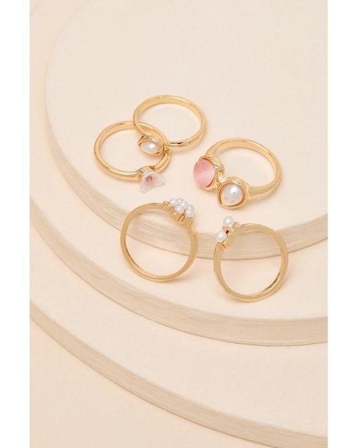 Lulus Red Isadora Pearl Five-Piece Ring Set