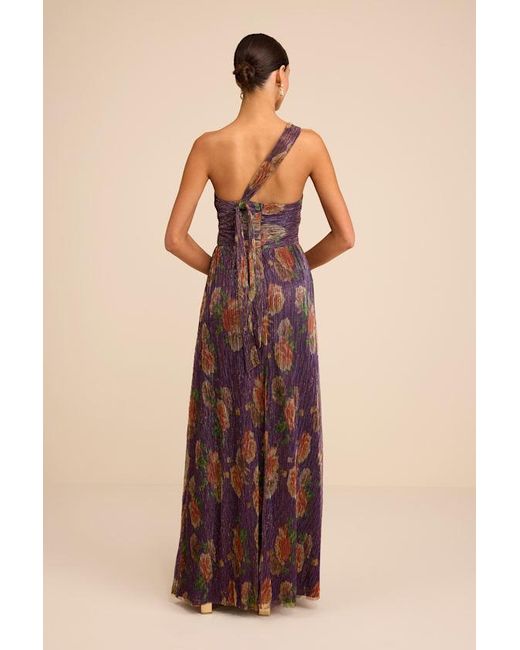 Lulus Natural Maribella Dark Floral Lurex Pleated Maxi Dress