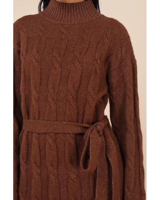 Lulus Natural Warmed Up To You Cable Knit Mock Neck Sweater Dress