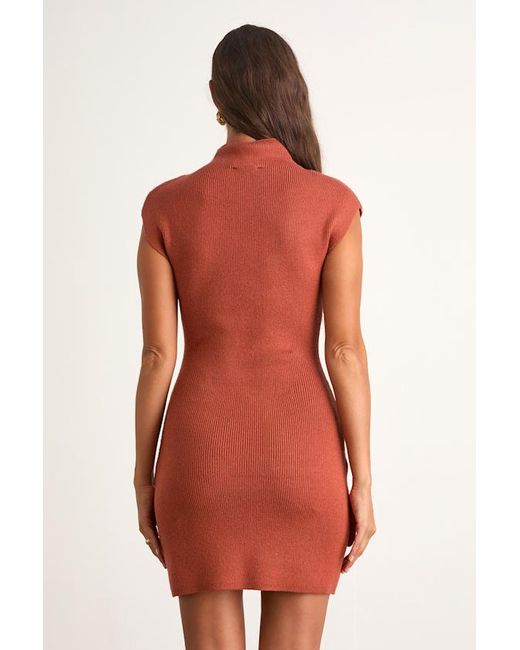 Lulus Red Joana Ribbed Mock Neck Sweater Mini Dress