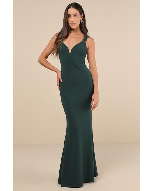 Lulus Blue Alluring Temptation Emerald Backless Ruched Mermaid Maxi Dress