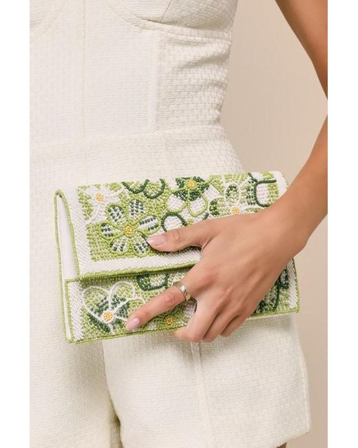 Lulus Metallic Flourishing Charm Multi Floral Beaded Clutch