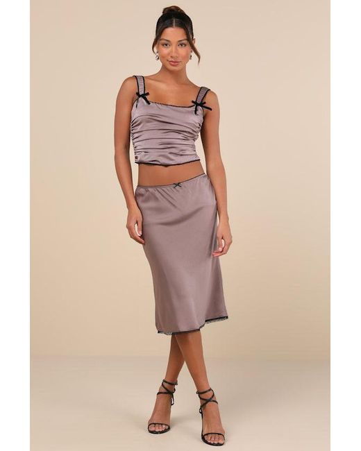 Nia Purple Stan Satin Ruched Crop Top