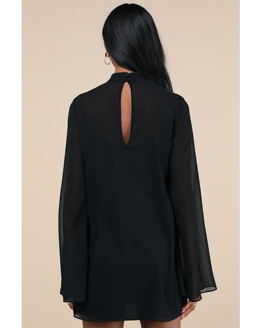 Lulus Black Perfected Charm Bell Sleeve Mini Shift Dress
