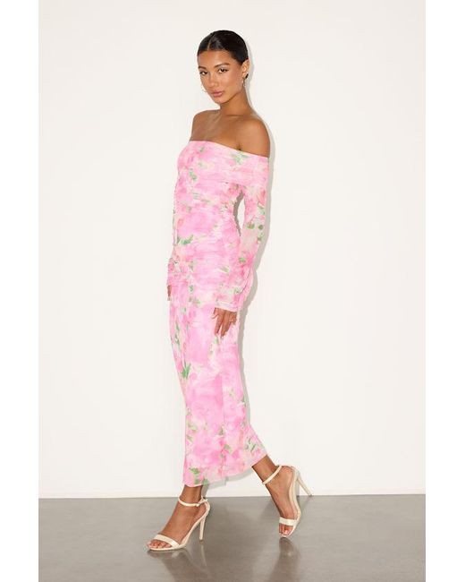 Lulus Pink Amorette Floral Mesh Off-The-Shoulder Maxi Dress