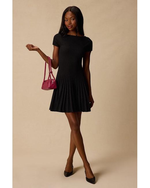 Lulus Black Sarielle Pleated Sweater Mini Dress