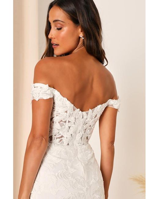 Lulus White Precious Romance Embroidered Off-The-Shoulder Maxi Dress
