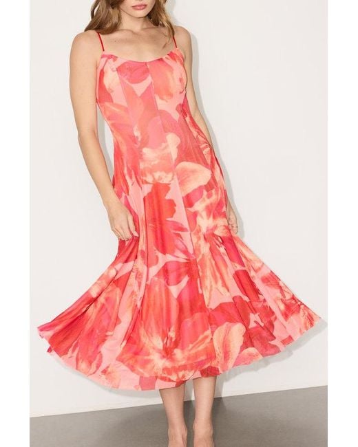 Lulus Pink Atori Multi Floral Print Mesh Sleeveless Midi Dress