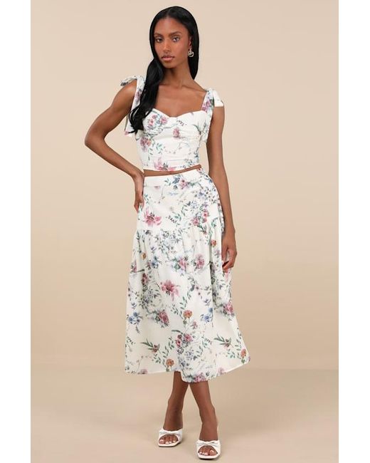 Lulus White Beautifully Chic Floral Tie-Strap Bustier Top