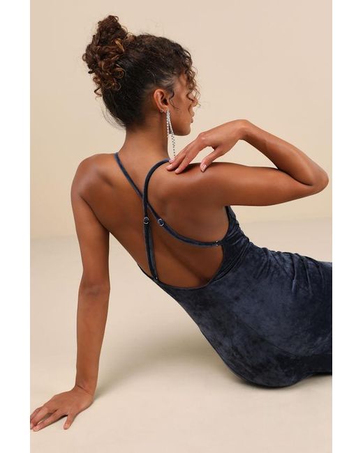 Lulus Blue Immensely Luxe Velour Backless Mermaid Maxi Dress