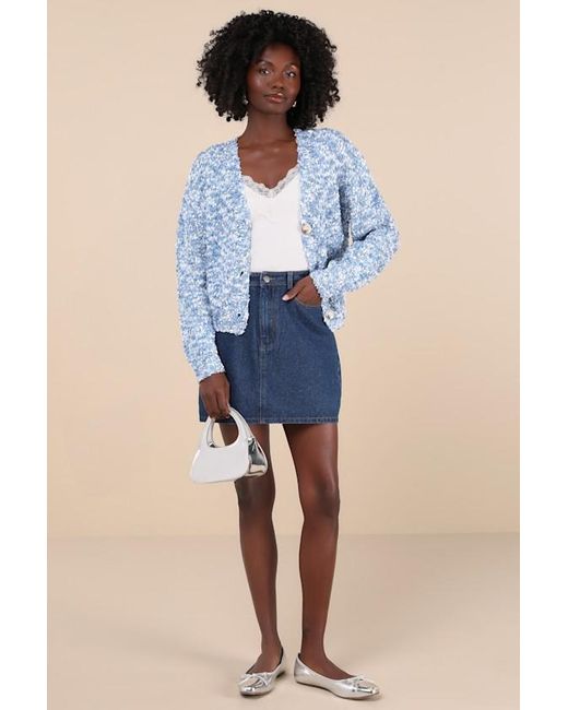 Lulus Blue Curated Coziness Boucle V-Neck Cardigan