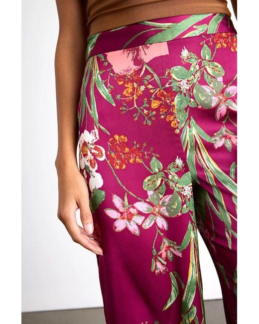 Lulus Red Thriving Vibes Floral Print Satin Wide-Leg Pants
