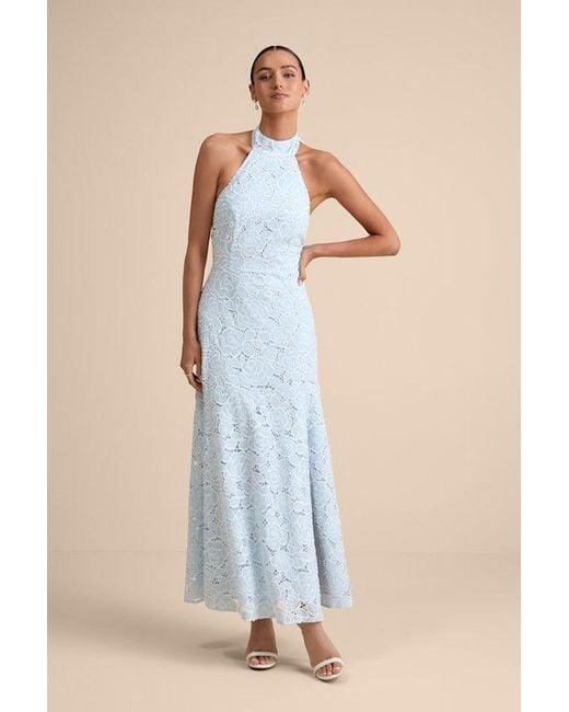Lulus Vaelyn Crochet Lace Halter Maxi Dress in Blue | Lyst