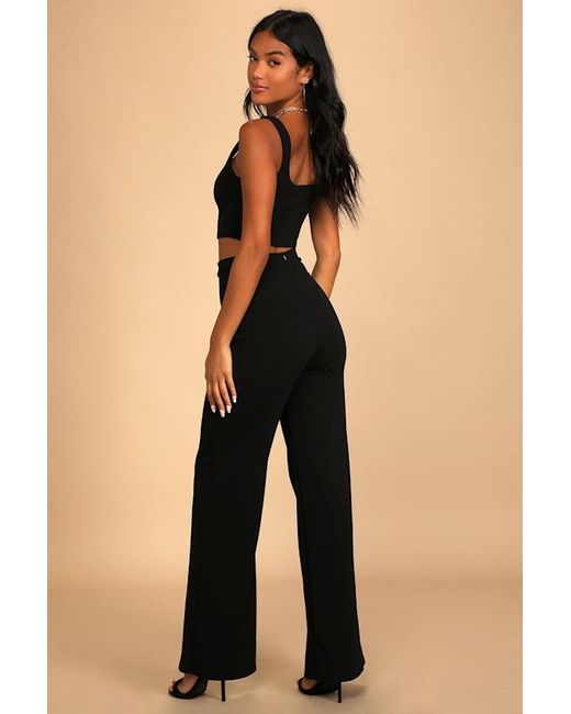 Lulus Black Only Tonight Two-Piece Wide-Leg Jumpsuit
