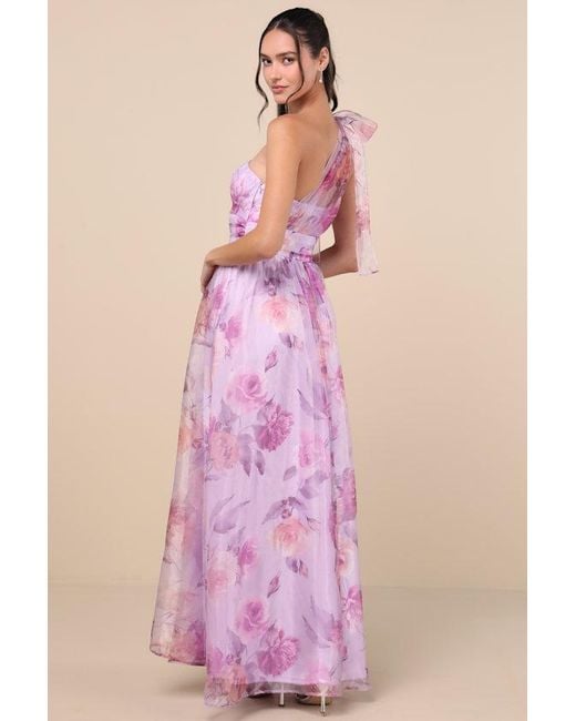Lulus Pink Dramatically Lovely Floral One-Shoulder Maxi Dress