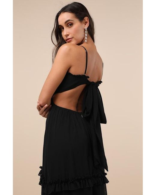 Lulus Black Pronounced Perfection Cutout Tie-Back Maxi Dress