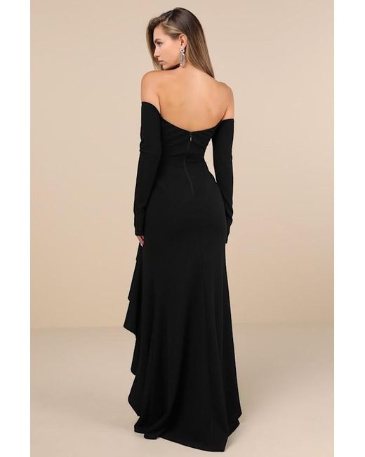 Lulus Black Notorious Perfection Off-The-Shoulder Ruffled Maxi Dress