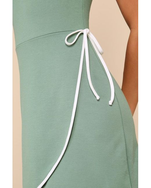 Lulus Green Adorable Decision Sleeveless Faux-Wrap Mini Dress