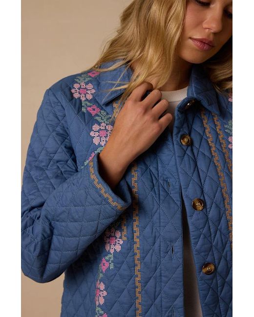 Lulus Blue Neve Embroidered Quilted Jacket