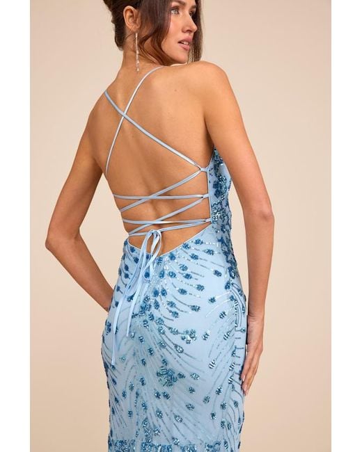 Lulus Photo Finish Sequin Lace-Up Maxi Dress in Blue | Lyst Lulus Photo Finish Sequin Lace-Up Maxi Dress in Blue | Lyst