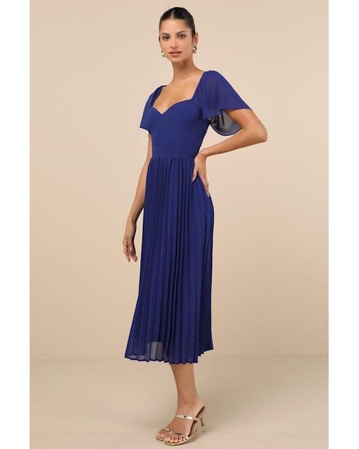Lulus Blue Calia Flutter Sleeve Midi Dress