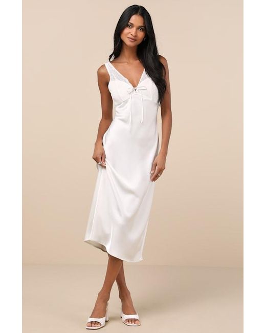Lush Natural Flirtatious Always Satin Lace Midi Slip Dress