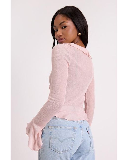 Lulus Pink Casley Blush Ruffled Button-Front Sweater Knit Top