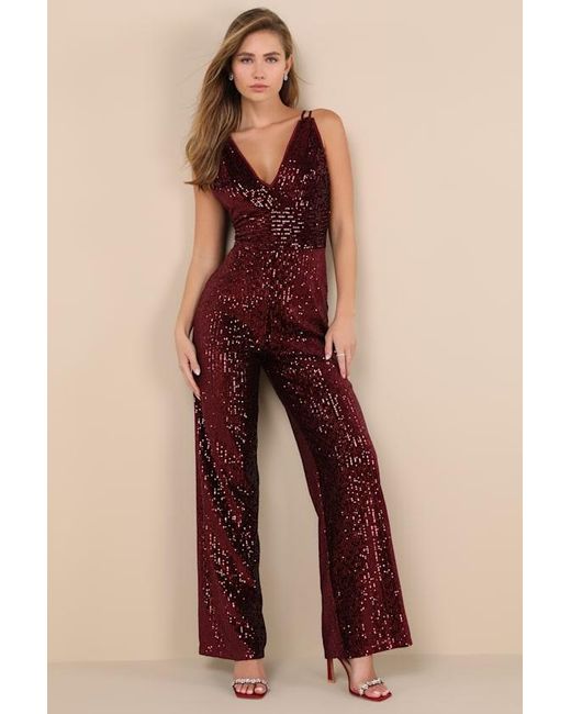 Lulus Red Sensational Energy Velvet Sequin Backless Jumpsuit