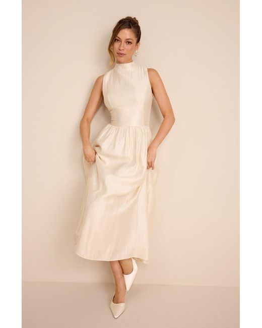 Lulus Natural Rivia Mock Neck Cutout Midi Dress