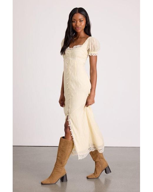 Lulus Natural Crissa Cream Lace Textured Puff Sleeve Midi Dress
