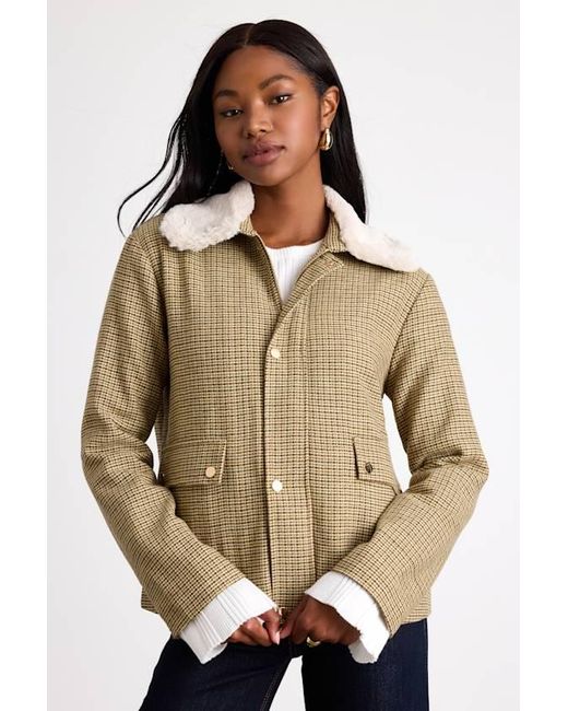 Lulus Natural Bertie Plaid Tweed Faux Fur Collar Jacket