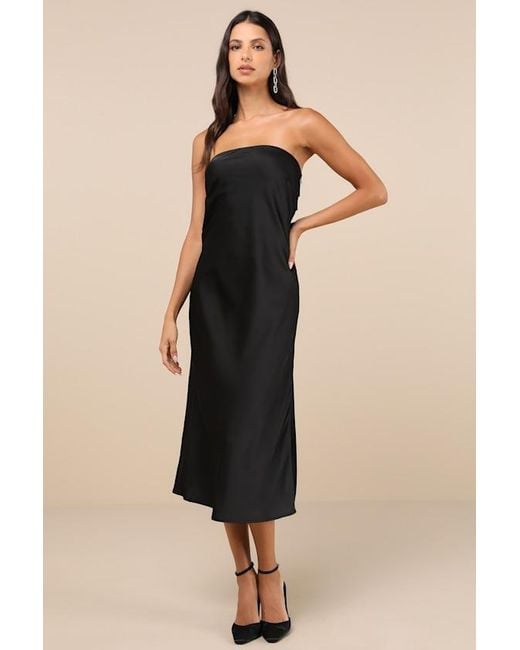 Lulus Natural Effortless Bliss Satin Strapless Cowl Back Midi Dress