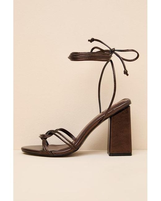 Lulus Natural Adara Metallic Lace-Up High Heel Sandals