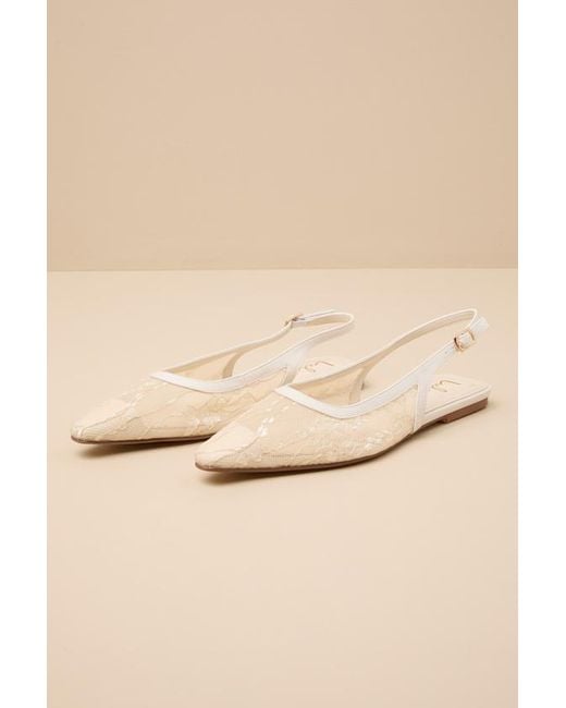 Lulus Natural Cepheus Cream Mesh Embroidered Slingback Flats