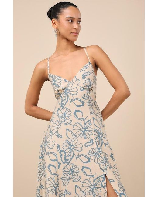 Lulus Natural Angelika Floral Sleeveless Midi Dress