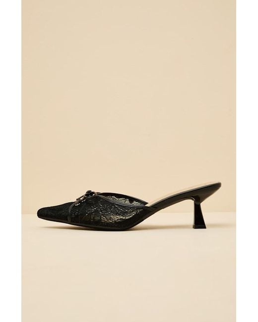 Lulus Natural Lacey Lace Bow Kitten Heel Mule Pumps