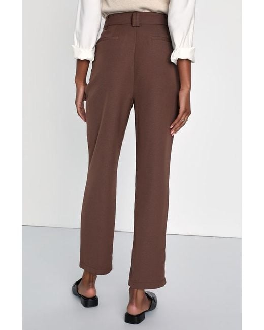 Lulus Brown Posh Promotion Twill High Rise Tapered Trouser Pants