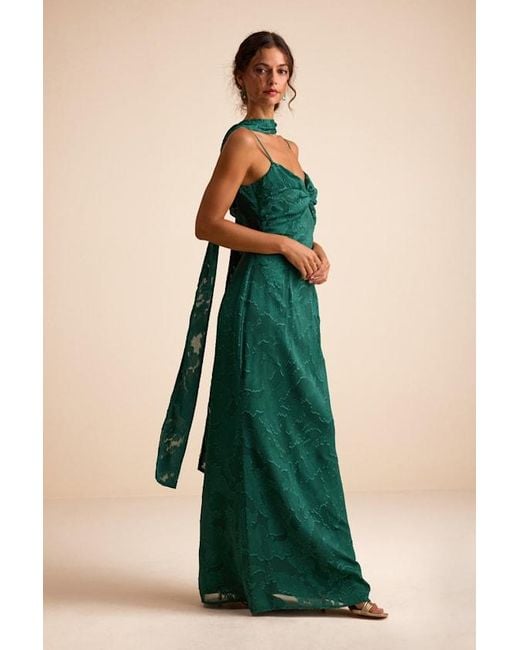 Lulus Green Rashona Burnout Sash Scarf Maxi Dress